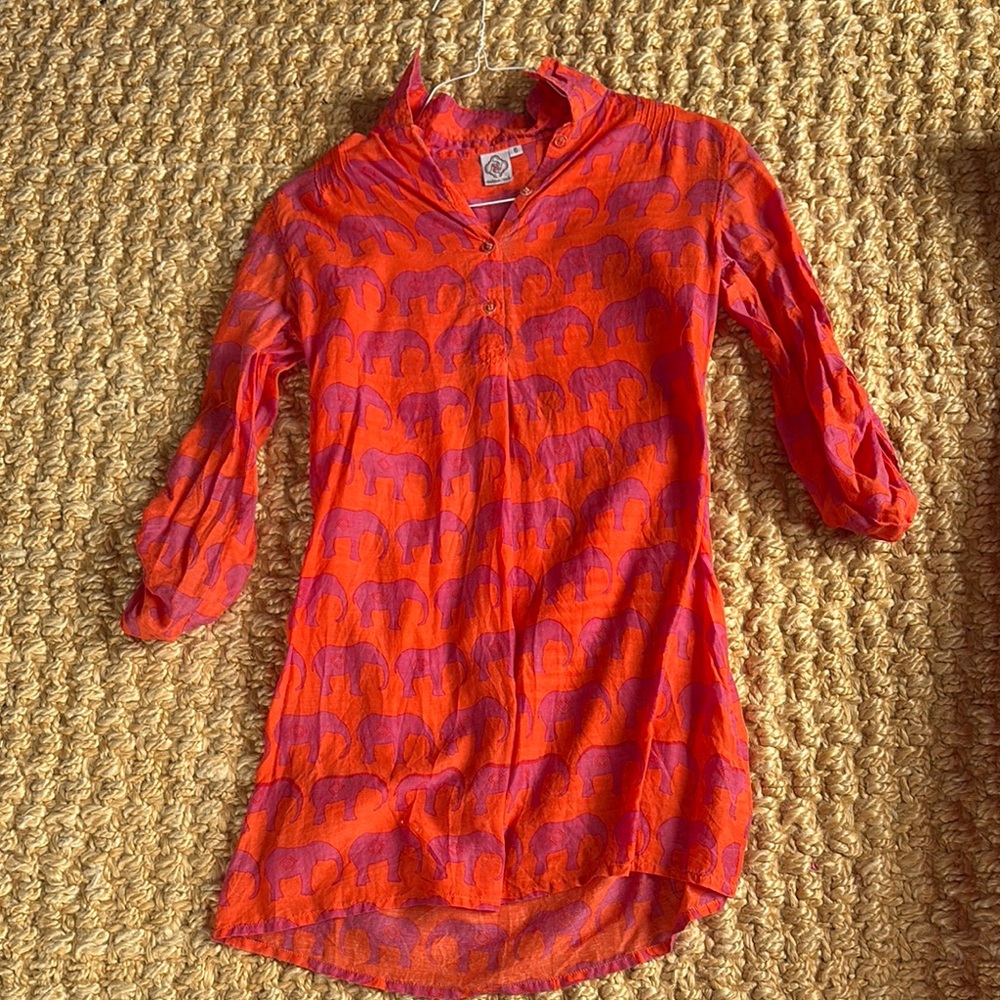 Sheridan French Orange and Purple Elephant Print Tunic